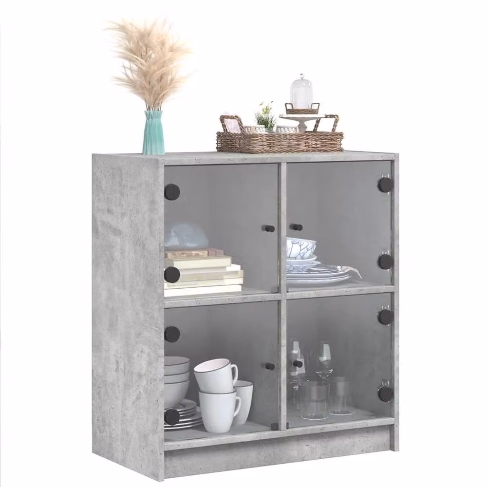 Berkfield Home Side Cabinet with Glass Doors, Concrete Grey, W/D/H: 68 x 37 x 75.5 cm – 2