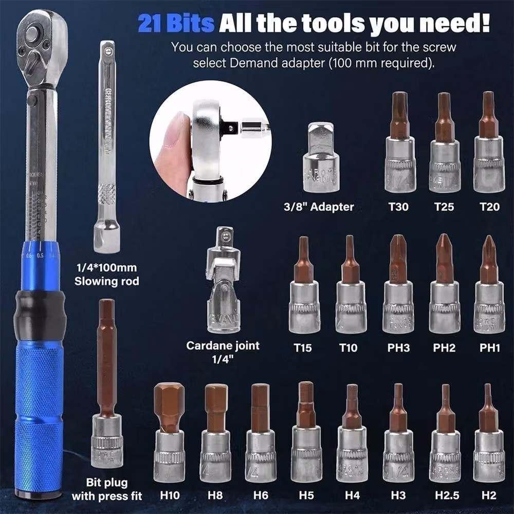 Nordara 21x MTB Bike Preset Torque Wrench in Blue, 1/4" and 3/8" Drive, 2-24 Nm – 2