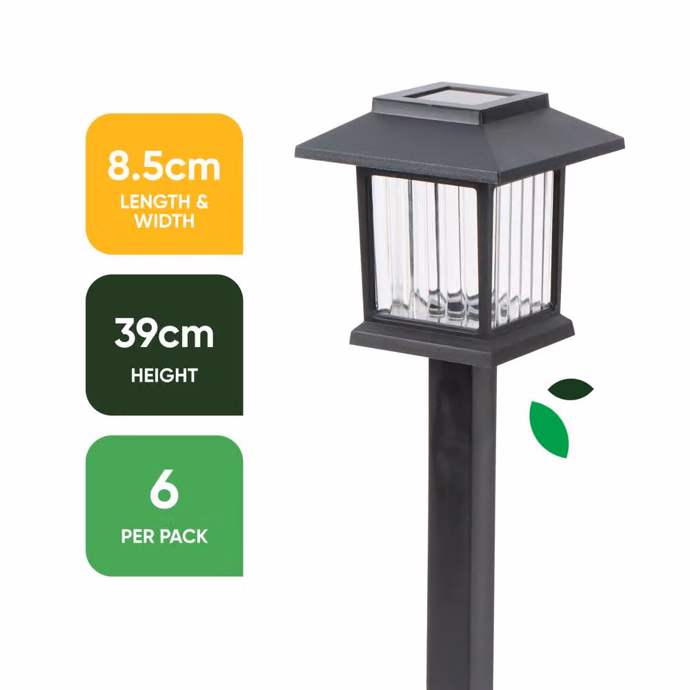 Gardenwize Pack of 6 Solar Lantern Garden Stake Lights with Warm White LED in Black, Height: 39 cm – 2
