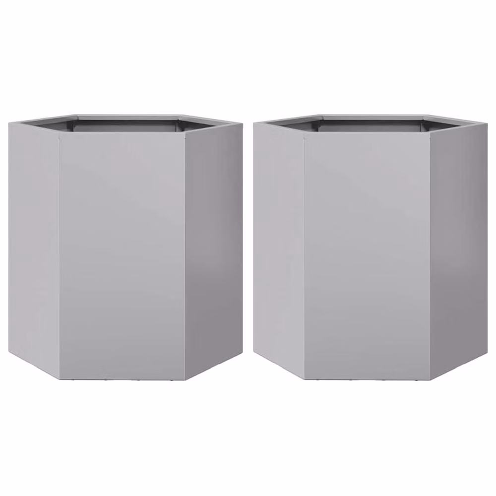 Berkfield Home Hexagon Garden Planter Set of 2, Galvanised Steel, Silver, W: 46 cm, D: 40 cm, H: 45 cm – 3