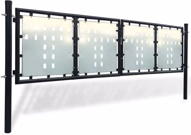 Berkfield Home Black Double Door Steel Swing Fence Gate W: 300 cm, H: 125 cm