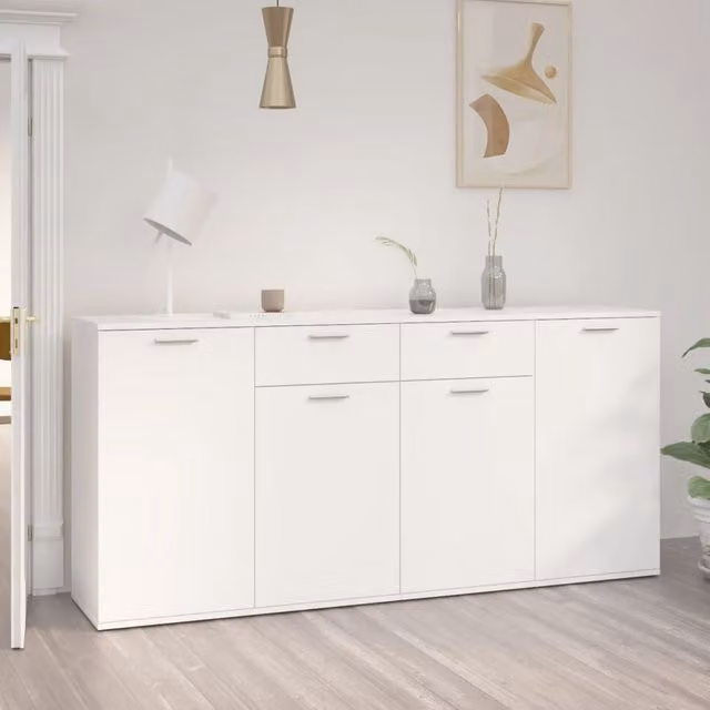 Berkfield Home White Minimalist Sideboard in Matt Engineered Wood W/D/H: 160 x 36 x 75 cm