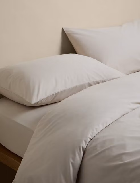 M&S Pure Cotton 180 Thread Count Duvet Cover Set, Beige and White, W: 140 cm, H: 200 cm