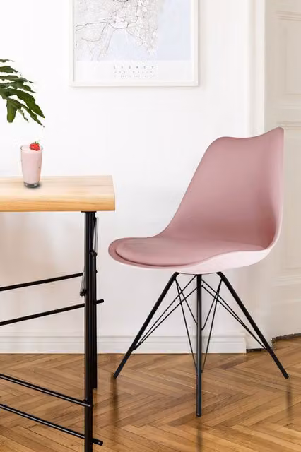 Fusion Living Soho Plastic Dining Chair with Black Metal Legs in Dusty Pink