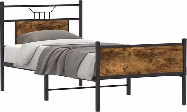 Berkfield Home Single Bed Frame in Smoked Oak and Brown Engineered Wood, W/D/H: 90 x 190 cm