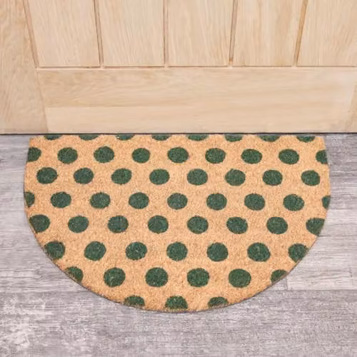 Melody Maison Modern Semicircular Polka Dot Coir Door Mat in Green and Beige, Diameter: 100 cm – 1