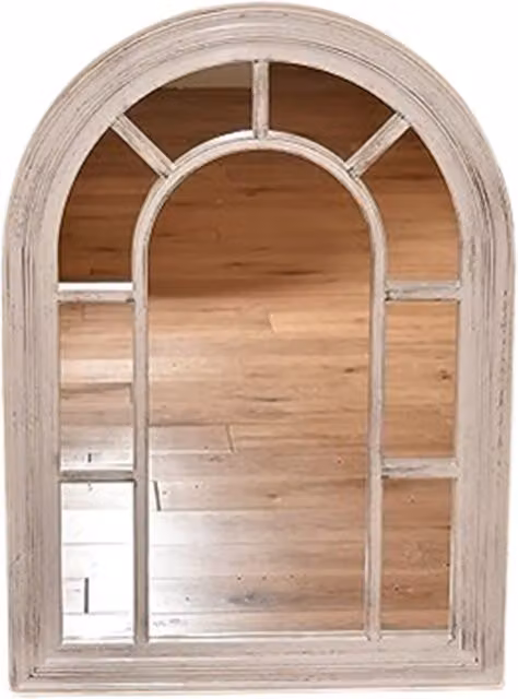 DEENZ White Rustic Window Style Arched Wall Mirror