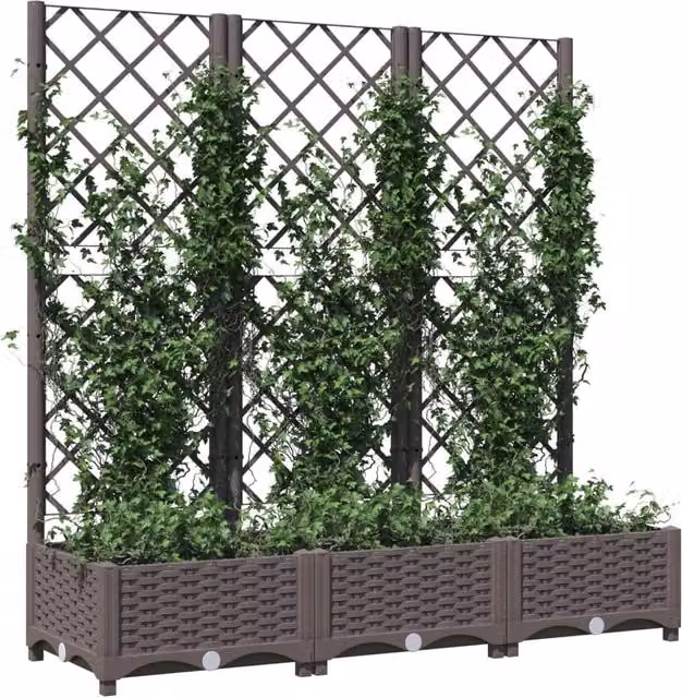 Berkfield Home Garden Planter with Trellis in Brown, W/D/H: 120 x 40 x 121.5 cm – 1