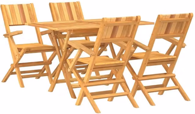 Berkfield Home 5 Piece Classic Garden Dining Set in Brown Solid Teak Wood – 1