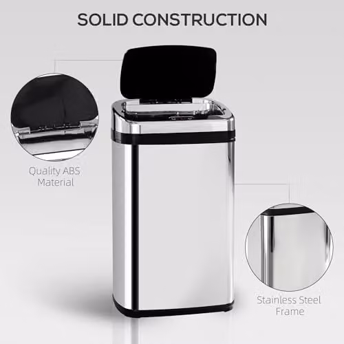 HOMCOM 30L Automatic Stainless Steel Kitchen Bin with Infrared Motion Sensor Lid in Silver – 4