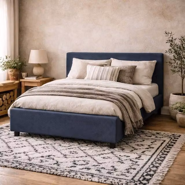 Wyld Haus Portarlington Upholstered Double Bed Headboard in Navy Blue