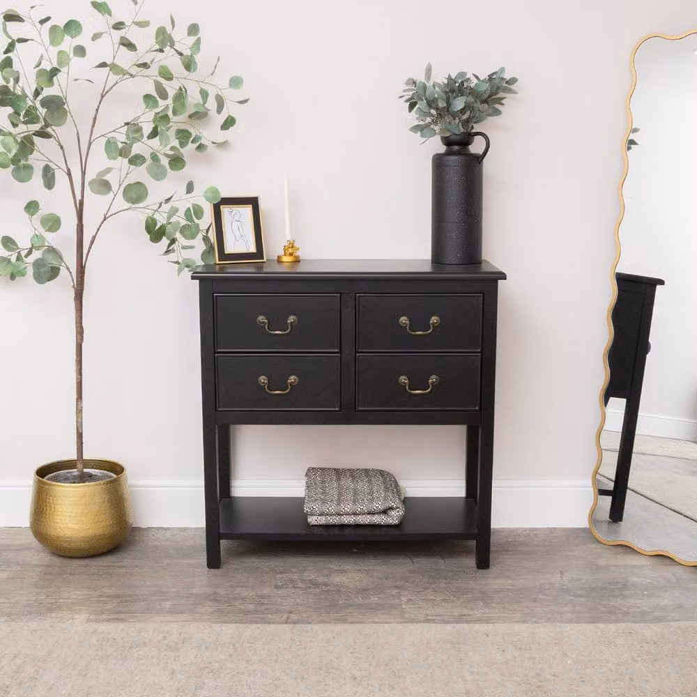 Melody Maison Briggs Black 4 Drawer Chest and Console Table with Shelf – 2