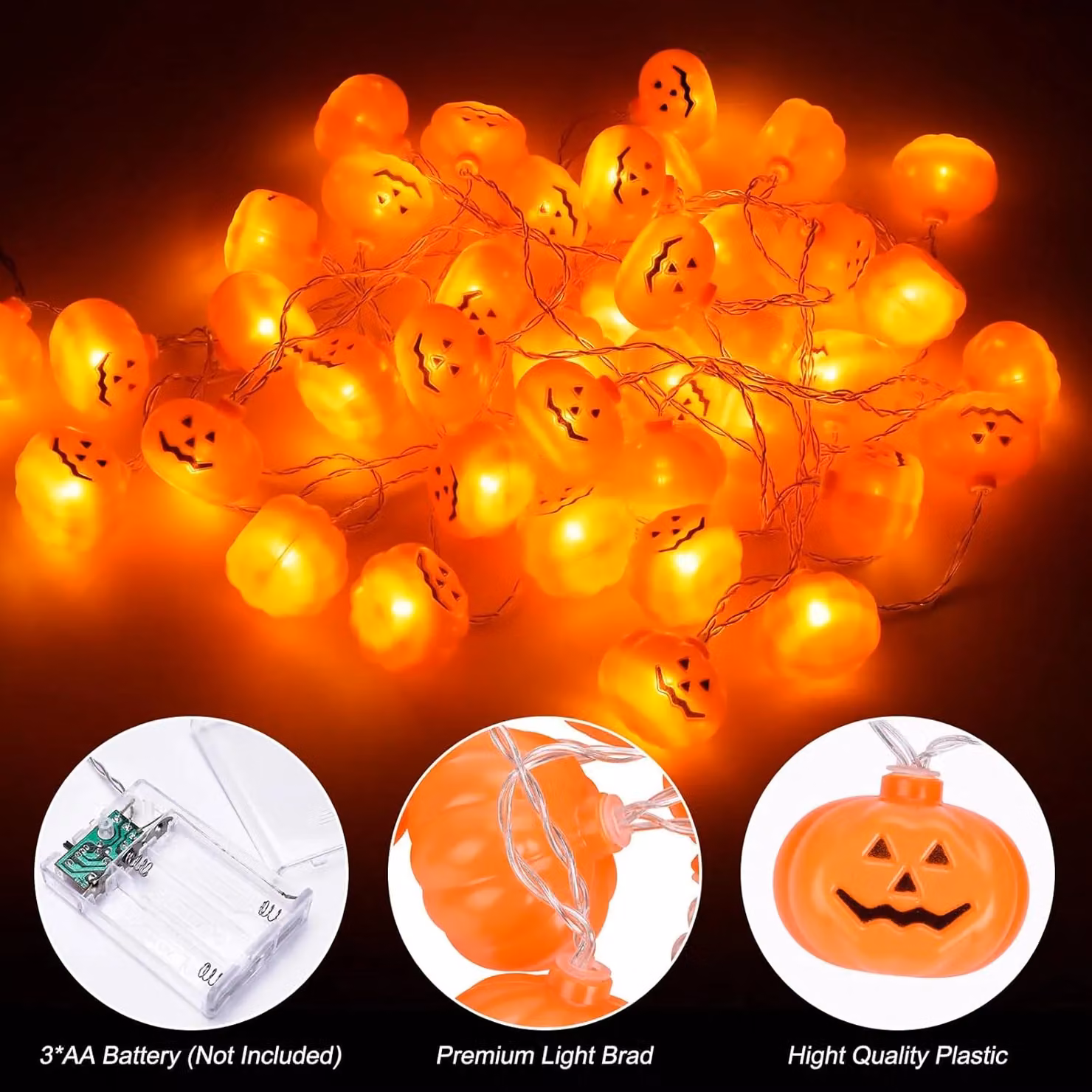 Garwarm Tukeoo 3D Pumpkin Halloween LED String Lights, Battery Operated, Orange – 3