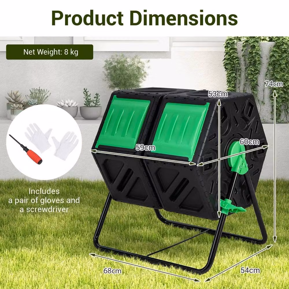 NESTLUNE Heavy-Duty Rotating Compost Bin Tumbler Garden in Black W/D/H: 100 x 60 x 74 cm – 2