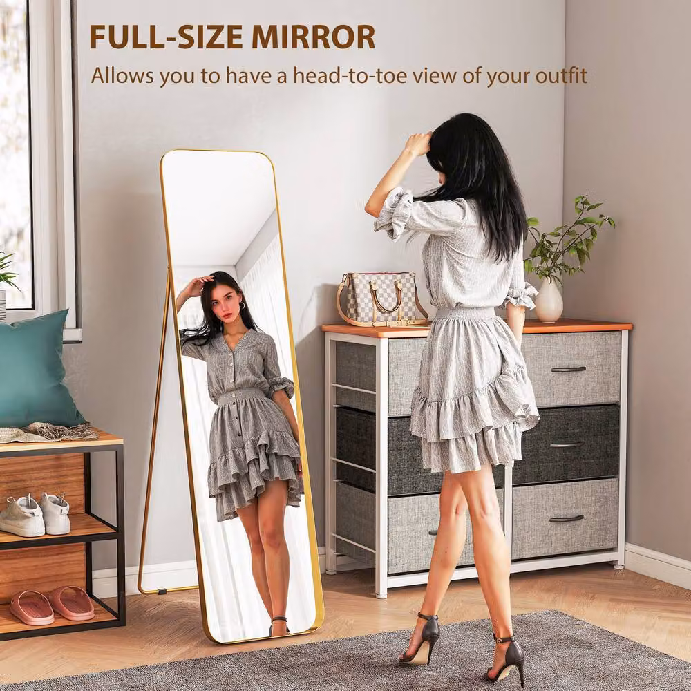 STILVORA Full Length Free Standing Rectangular Mirror in Gold, H 160 cm x W 40 cm – 4