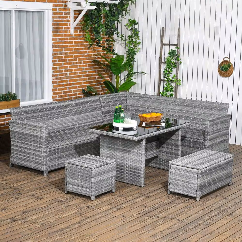 Wyld Haus Sakale 9 Seater Garden Sofa Set in Mixed Grey Rattan with Glass Coffee Table – 6