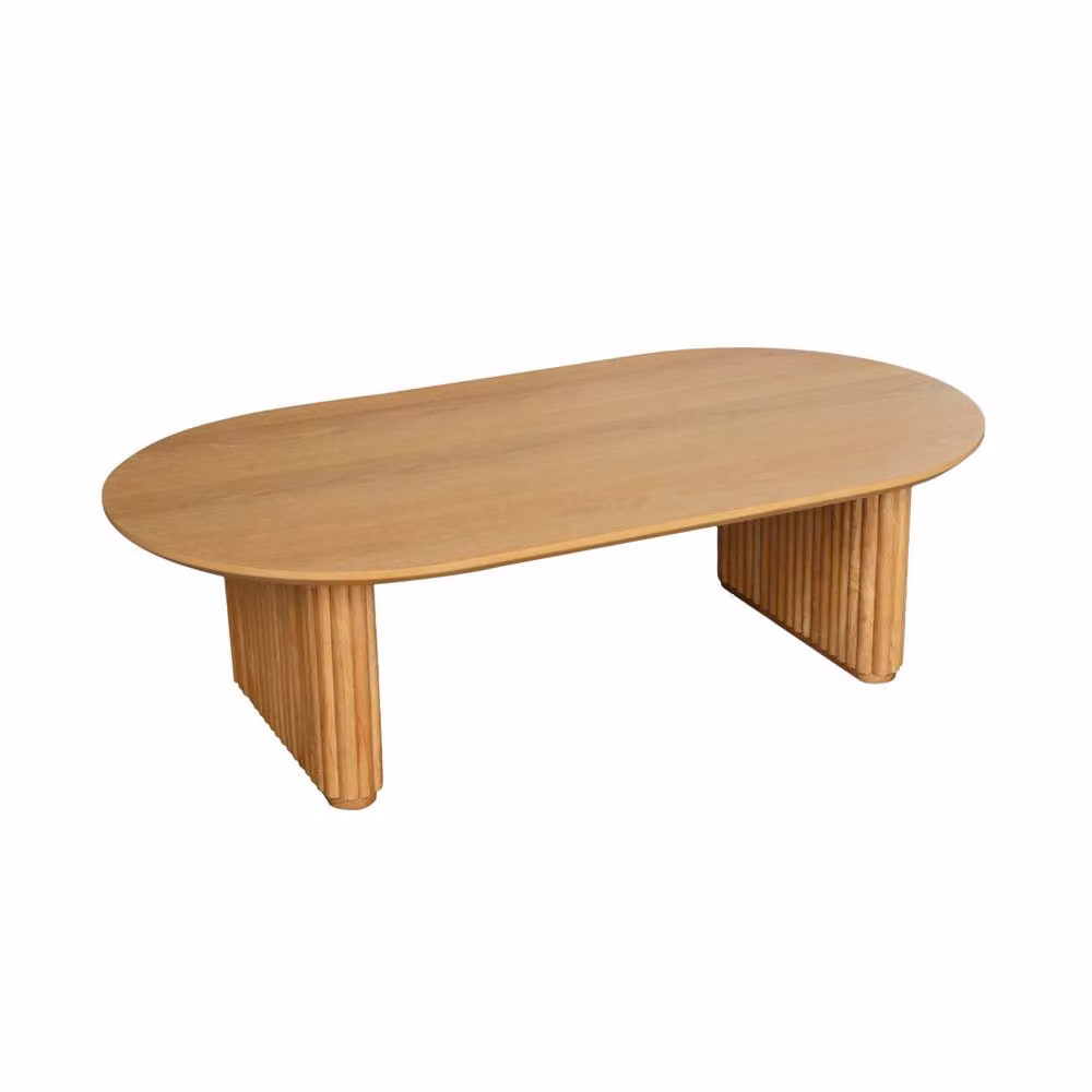 Sweekeek Oval Coffee Table in Brown Oak Veneer and Rubberwood, W/D/H: 65 x 35 x 12 cm – 2