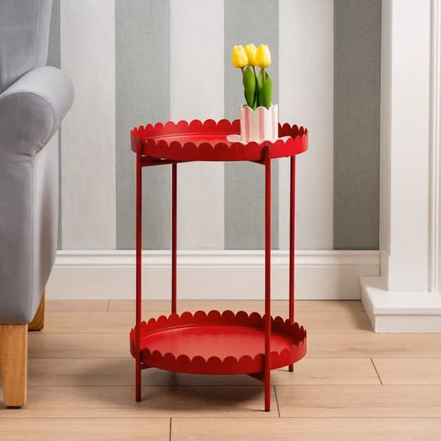 Scottish Everlastings Ltd Red Round Scallop Metal Table W/D/H: 38 x 38 x 50 cm