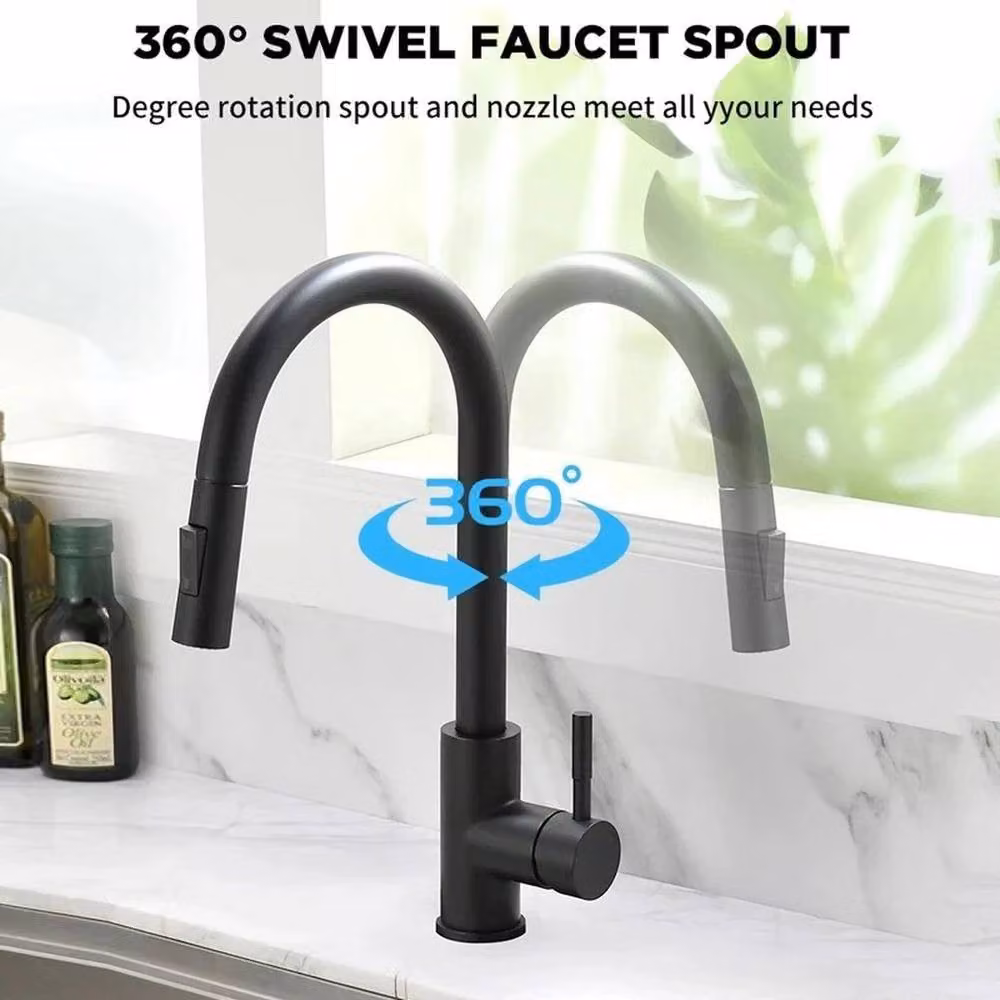 KORVIXA Modern Kitchen Sink Mixer Tap in Matt Black with Pull Out Spray Spout – 5
