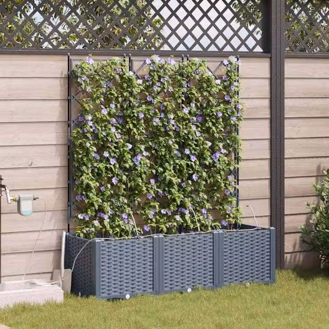 Berkfield Home Garden Planters with Water Irrigation System, 3 Piece Set, Grey – 1