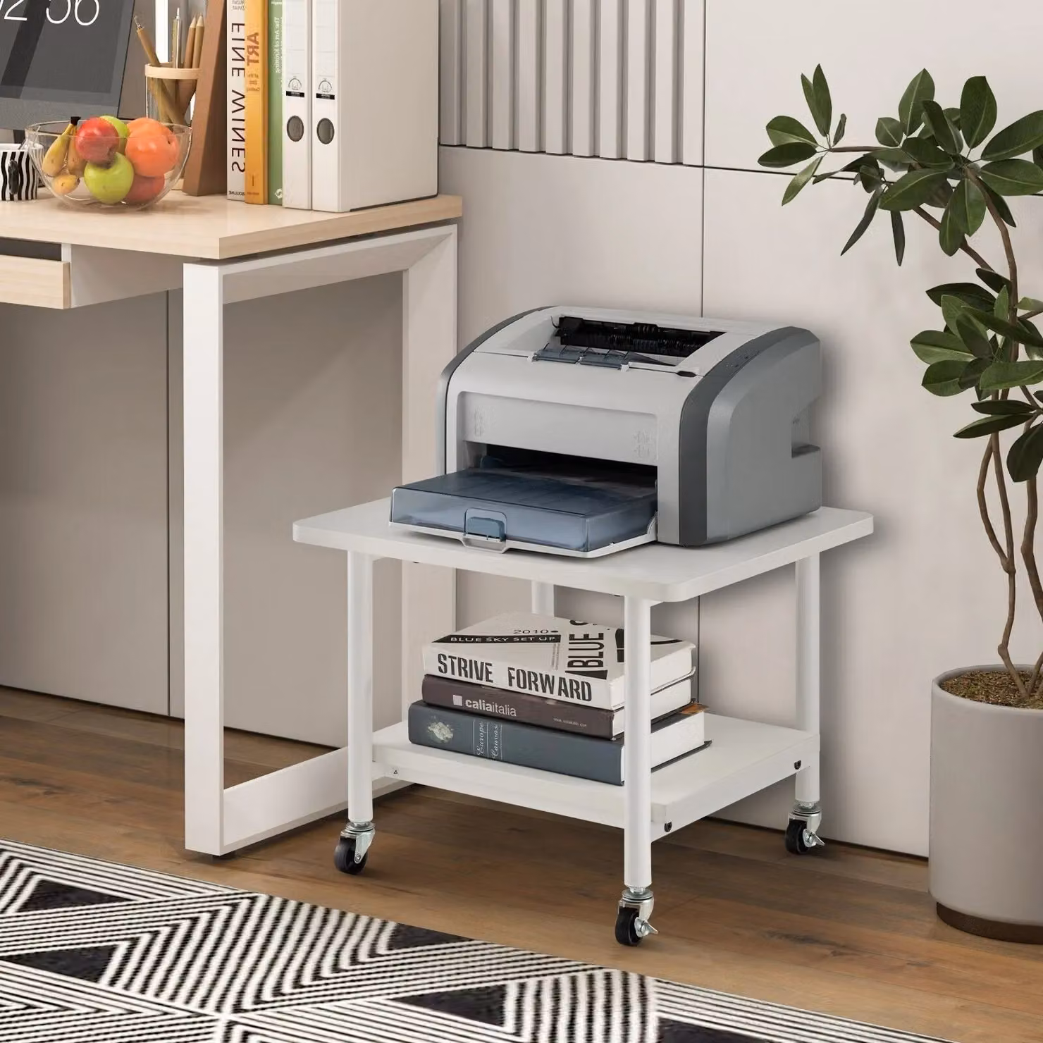 Costway White Under Desk Printer Stand with Castors – 5