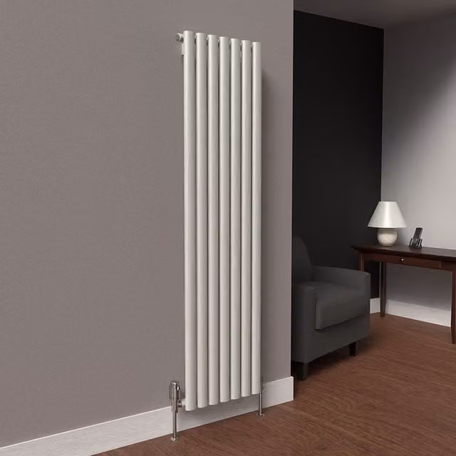 Lux Heat Oval Coloured Vertical Radiator, Dove Grey, H: 160 cm, W: 42 cm