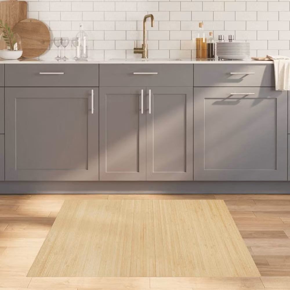 Berkfield Home Square Bamboo Rug in Beige, W/D: 100 x 100 cm – 1