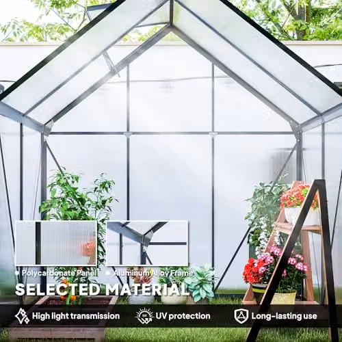 Outsunny Polycarbonate Walk-In Greenhouse with Sliding Door in Grey – 3