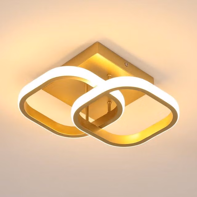 Pheashine Gold Double Square LED Ceiling Light, 22W, 3000K Warm White, W/D/H: 23 x 23 x 23 cm