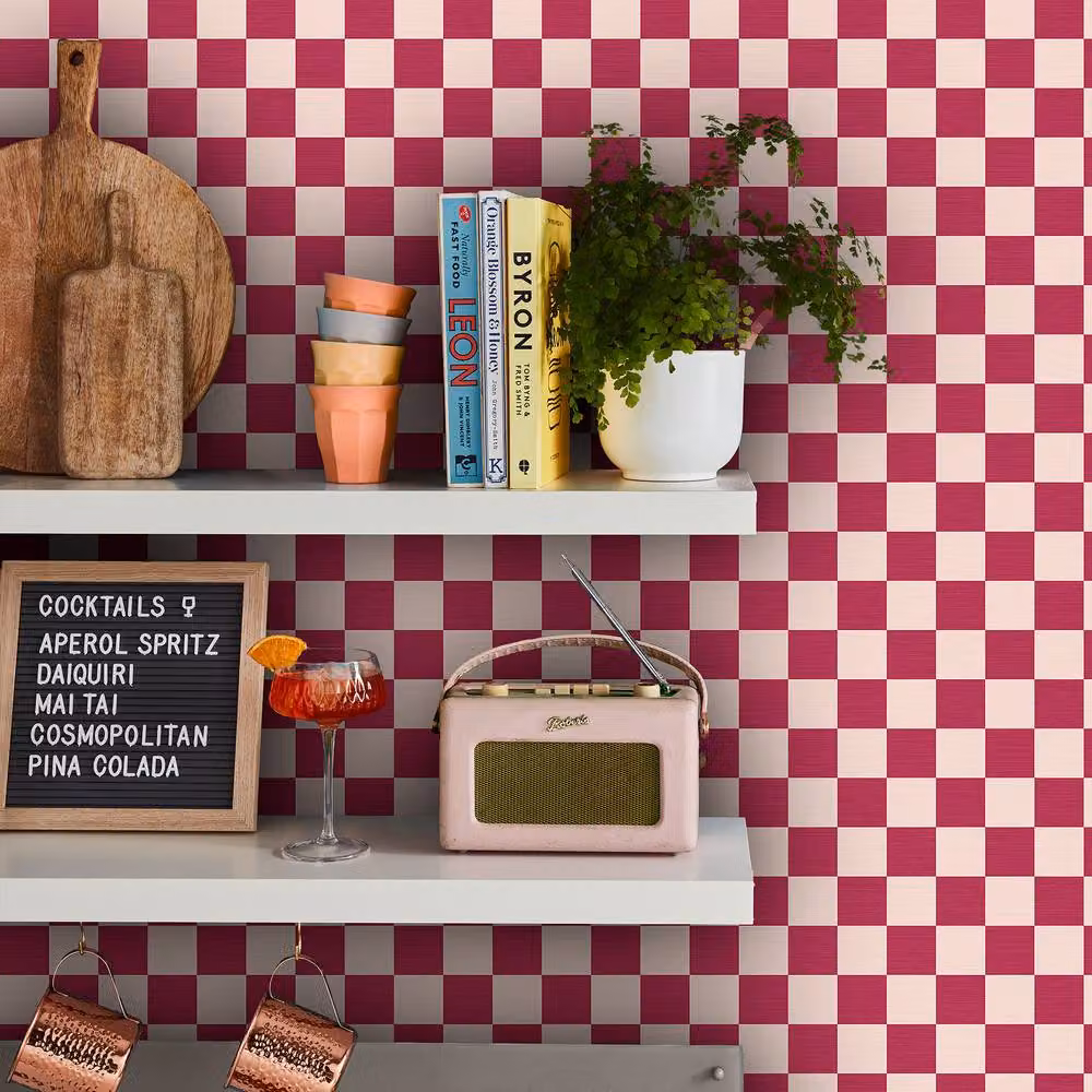 Envy Check Me Out Raspberry Pink Checkered Wallpaper, Width: 52 cm, Length: 1000 cm – 3