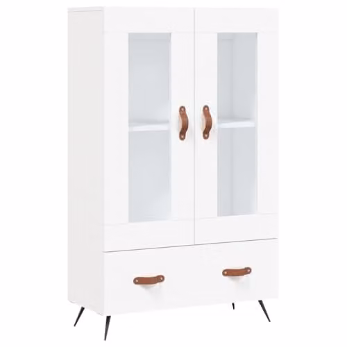 vidaXL Modern White Highboard with Glass Doors, W/D/H: 69.5 x 31 x 115 cm