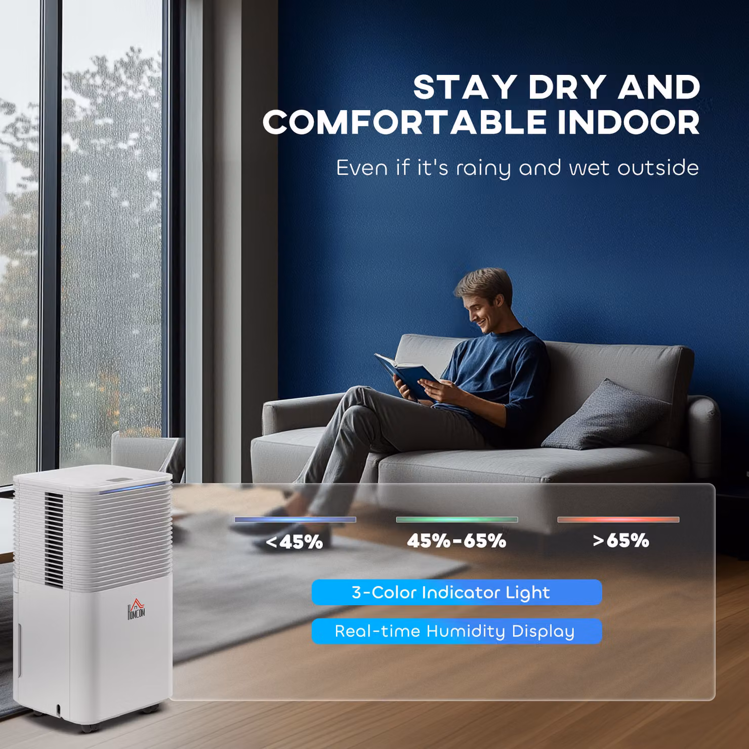 HOMCOM Quiet Compact Dehumidifier in White, 10L/Day Capacity with 3 Modes, Sleep Mode, Hygrostat and Timer – 8