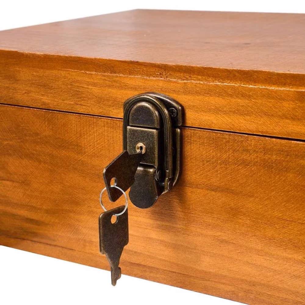 EONLION Lockable Solid Wood Storage Box in Brown with Lid, W/D/H: 50 x 50 x 12 cm – 4