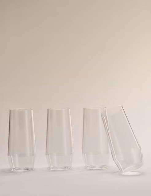 M&S Set of 4 Transparent Angular Picnic Hi Ball Tumbler Glasses