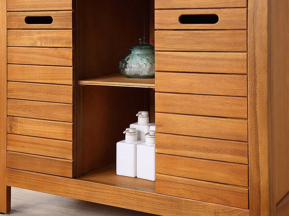 Vente-unique PULUKAN Acacia Wood Bathroom Unit with Single Basin in Walnut, W/D/H: 90 x 50 x 83 cm – 2