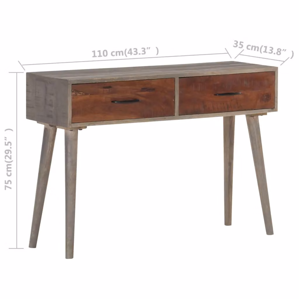 Berkfield Home Grey Rustic Solid Mango Wood Console Table W/D/H: 110 x 35 x 75 cm – 3