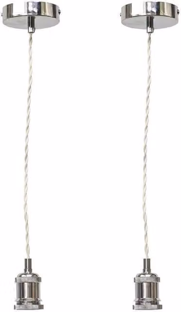 First Choice Lighting Set of 2 Chrome Retro Ceiling Pendant Flex Kits in Silver