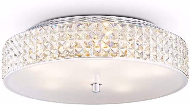 Ideal Lux Roma 9 Light Flush Ceiling Light in Chrome and Grey with Crystal Glass
