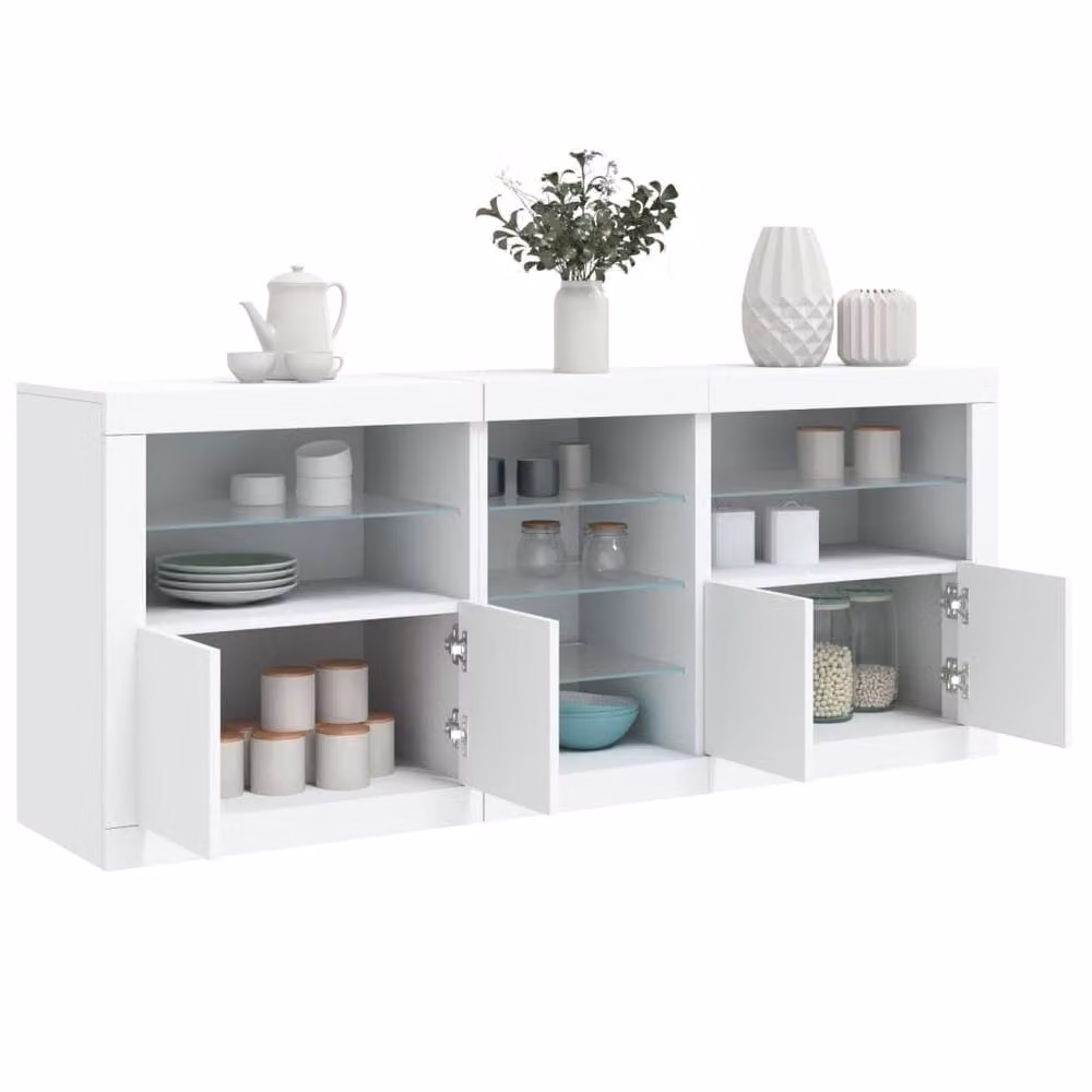 Berkfield Home Modern White Sideboard with Integrated LED Lights, W/D/H: 162 x 37 x 67 cm – 2
