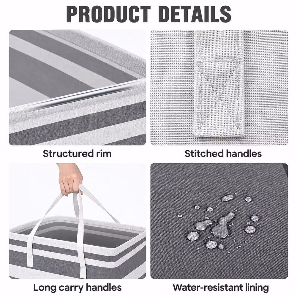 YnysTec 75L Foldable Laundry Basket with Handles in Black and Grey, W: 60 cm, H: 30 cm, D: 30 cm – 4