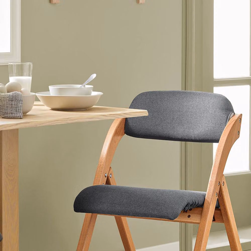 SoBuy Set of 2 Ergonomic Folding Wooden Chairs with Beech Wood and Metal Frame in Dark Grey – 3
