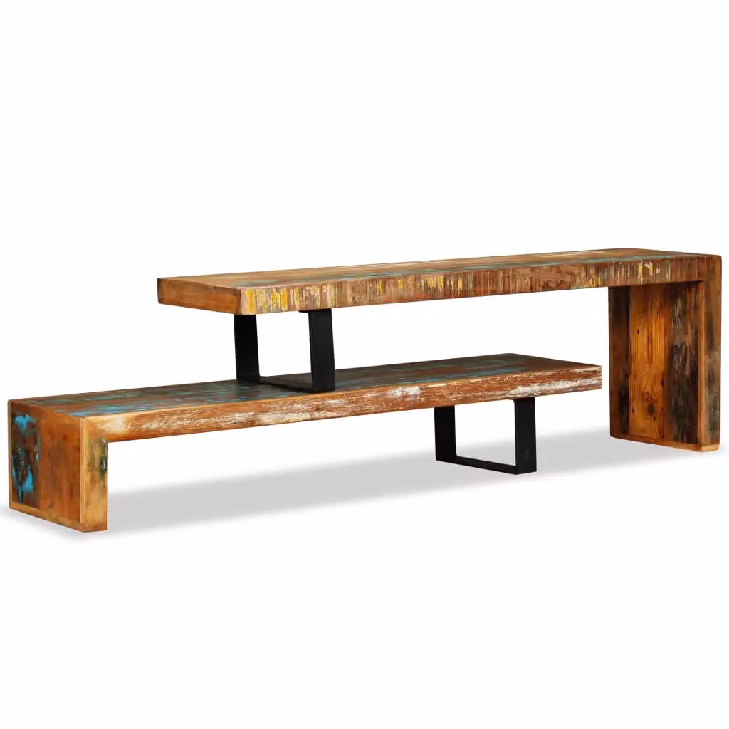 Berkfield Home Vintage Brown Solid Reclaimed Wood TV Stand with Media Compartments – 2