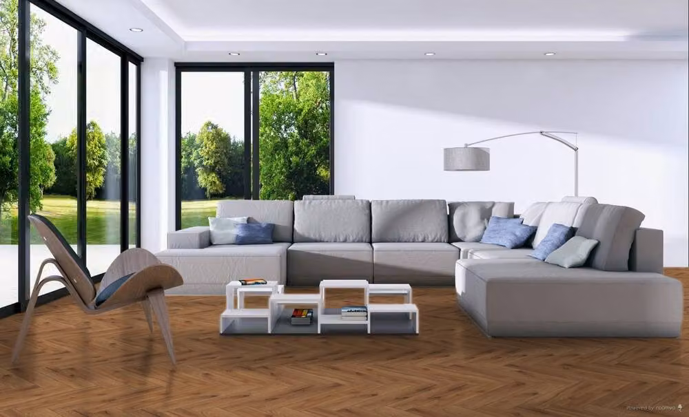 Luvanto PreDeCH Wood Effect Glue Down Luxury Vinyl Tile Herringbone in Tan and Beige – 2