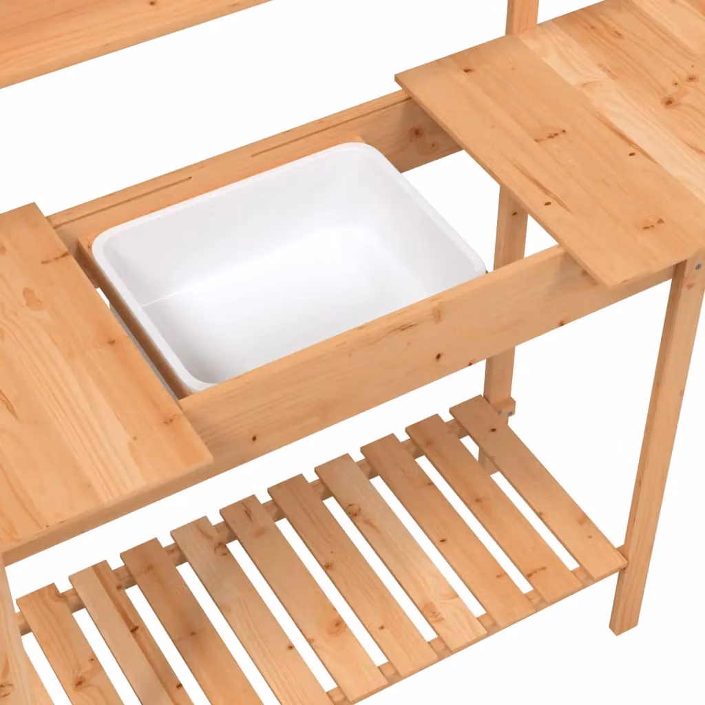 Berkfield Home Potting Table with Sink in Brown, Solid Wood Fir, W/D/H: 147.5 x 44 x 139.5 cm – 3