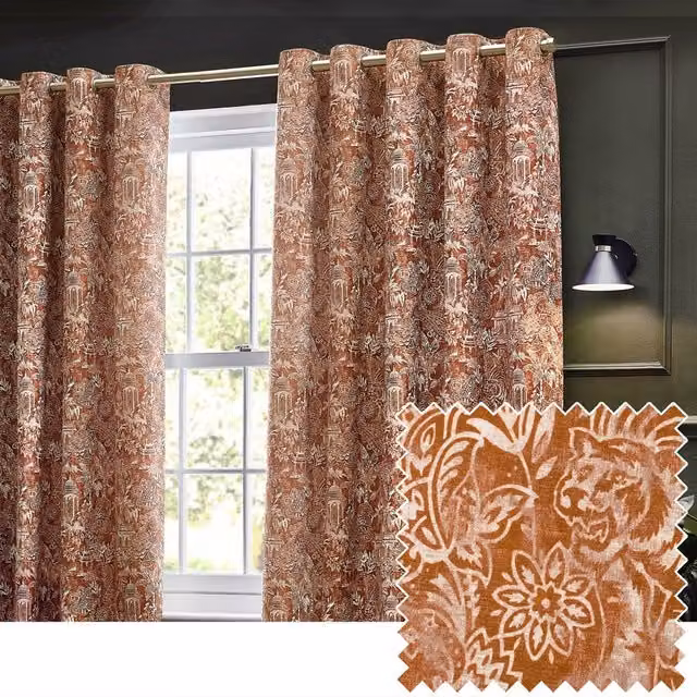 Wylder Tropics Bengal Chenille Eyelet Curtains in Amber, Width: 117 cm, Drop: 137 cm