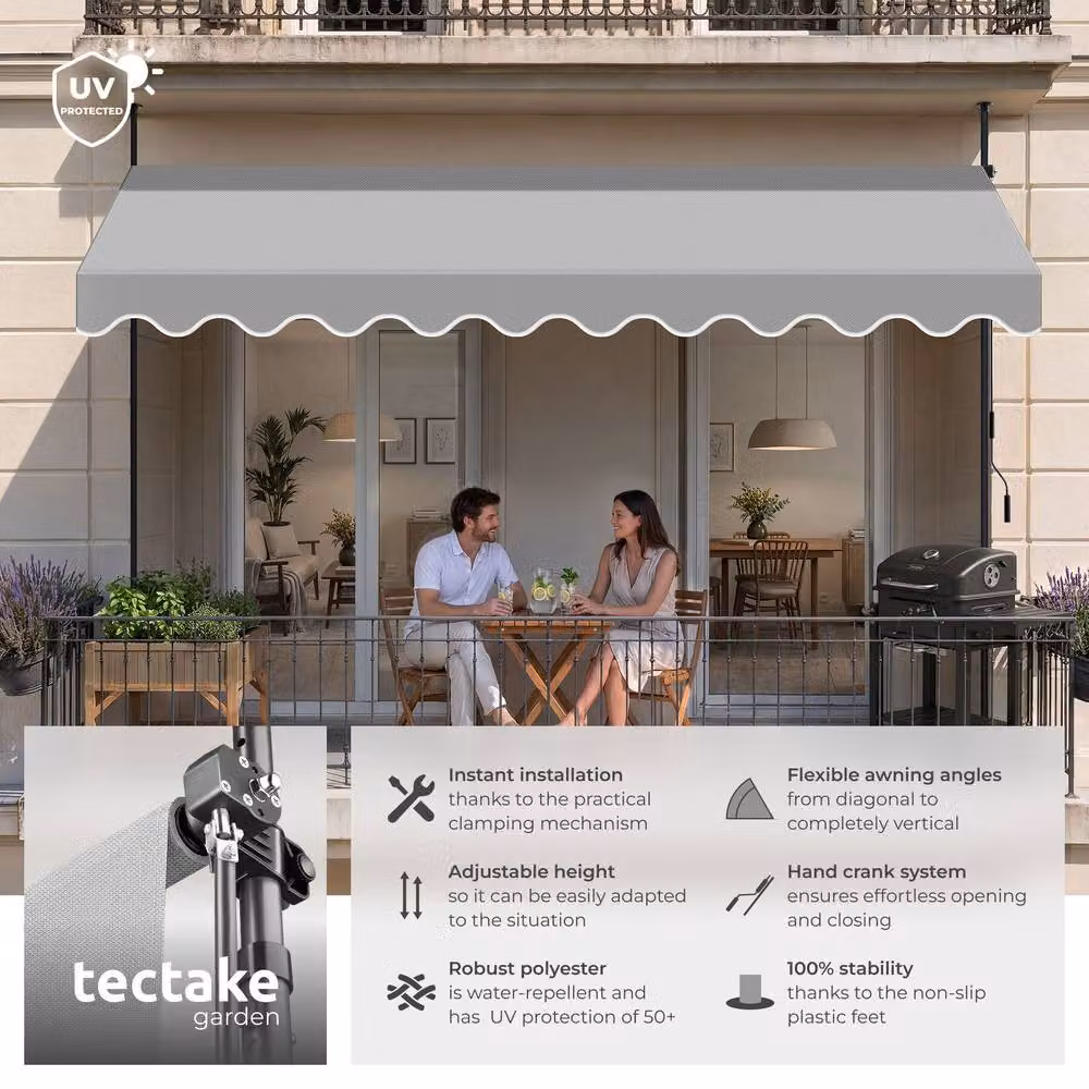 tectake Awning with Hand Crank in Light Grey, W/D/H: 350 x 180 cm – 2
