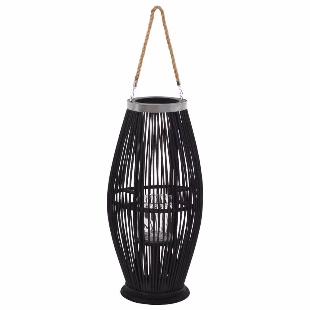 Berkfield Home Hanging Bamboo Candle Lantern Holder, Black, Height: 60 cm – 2