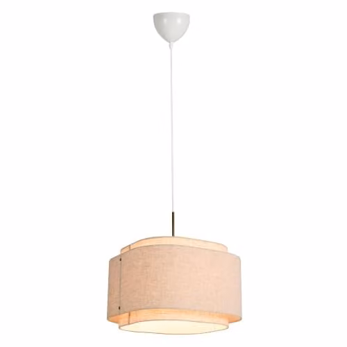 Nordlux Takai Cylinder Pendant Light in Beige Fabric with Stainless Steel Details, E27, Diameter: 45 cm – 1