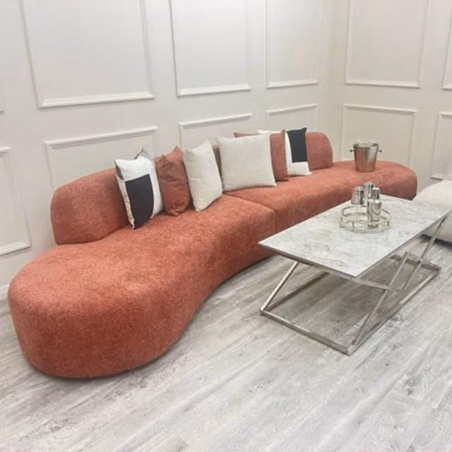 Stratus Interiors Miami Boucle Curved Corner Sectional Sofa in Pink