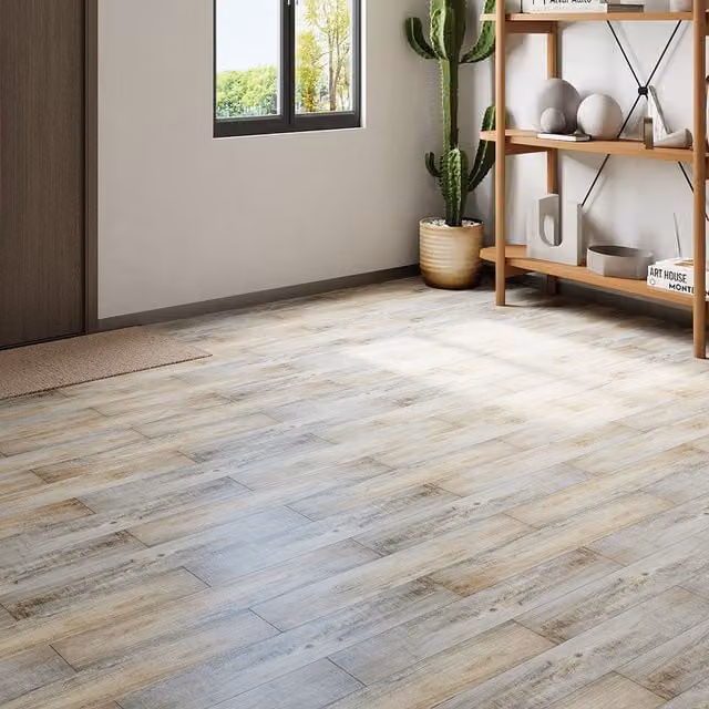 Livingandhome 36-Piece Self-Adhesive Wood-Look PVC Flooring Planks in Grey Scandinavian Style